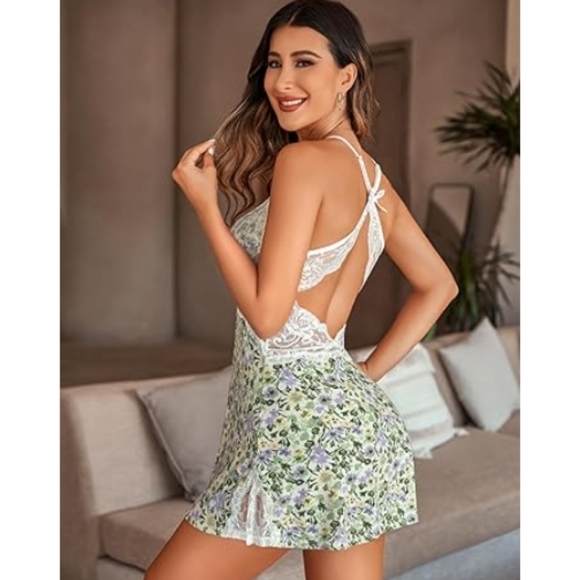 Nightie Lingerie Lace Chemise Sleepwear Babydoll Teddy Nighty Leaf Flower - Picture 4 of 7